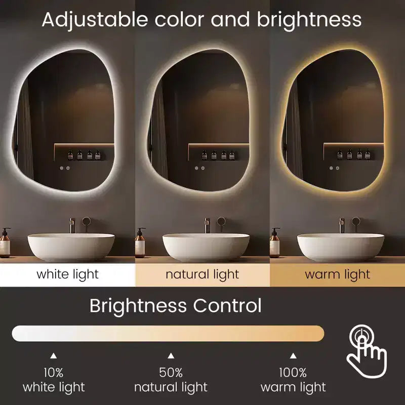 Specchio da bagno a LED irregolare da 55,88 x 76,20 cm, trasparente