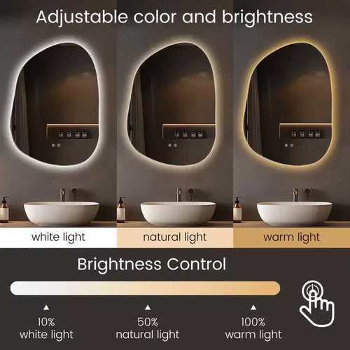 Specchio da bagno a LED irregolare da 55,88 x 76,20 cm, trasparente