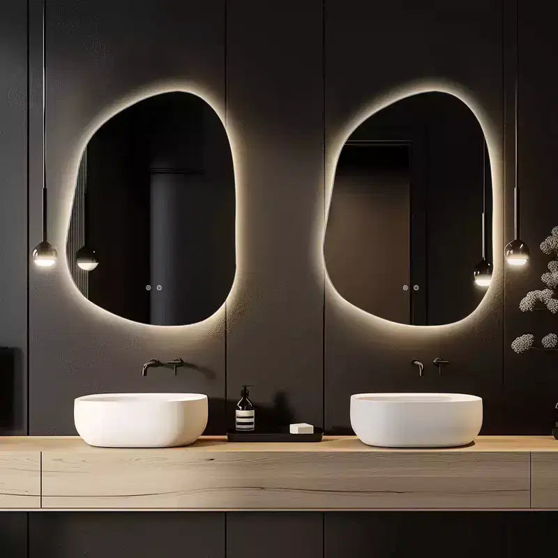 Specchio da bagno a LED irregolare da 55,88 x 76,20 cm, trasparente