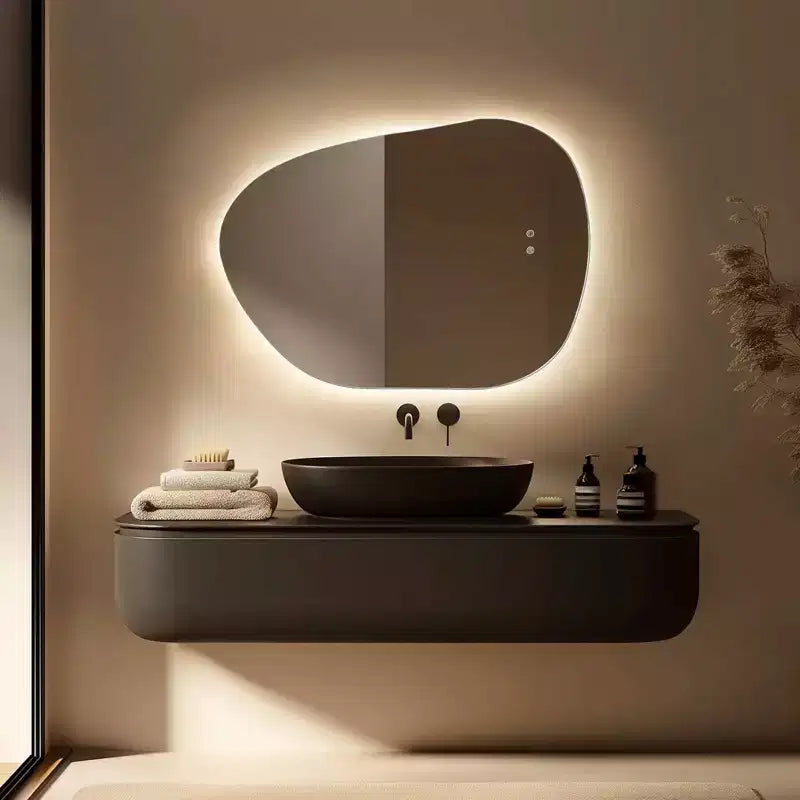 Specchio da bagno a LED irregolare da 55,88 x 76,20 cm, trasparente