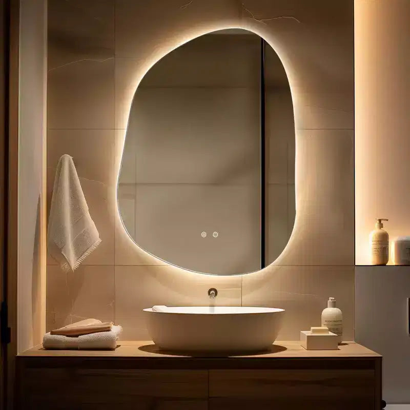 Specchio da bagno a LED irregolare da 55,88 x 76,20 cm, trasparente