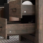 Comodino a due cassetti con venature del legno, armadietto verticale, tavolino da notte