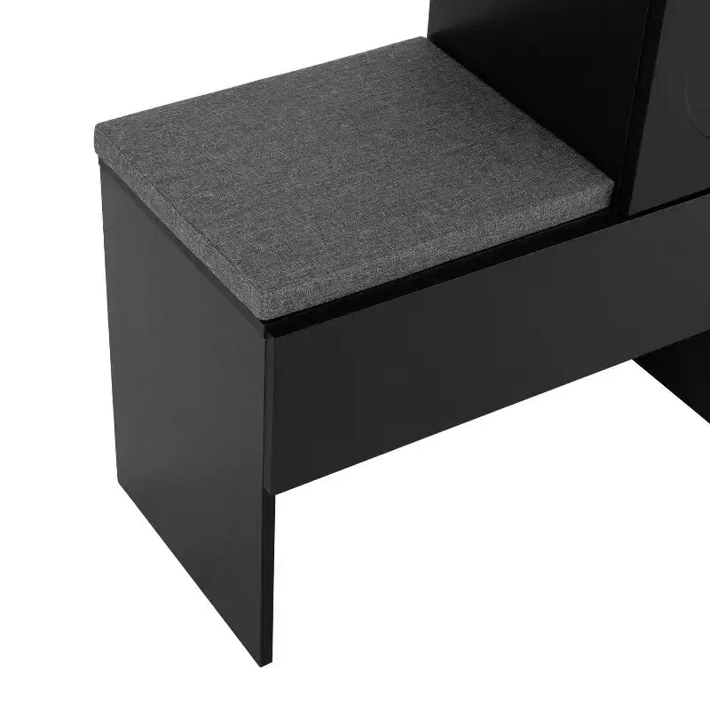 Panca contenitore 51W scarpiera mobiletto portascarpe organizzatore con cuscino, ripiani regolabili, ante ad arco e dispositivi di rimbalzo, bianco/nero
