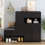 Panca contenitore 51W scarpiera mobiletto portascarpe organizzatore con cuscino, ripiani regolabili, ante ad arco e dispositivi di rimbalzo, bianco/nero