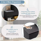 Panca contenitore 51W scarpiera mobiletto portascarpe organizzatore con cuscino, ripiani regolabili, ante ad arco e dispositivi di rimbalzo, bianco/nero