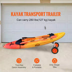 Carrello da trasporto per kayak resistente, capacità di carico 127 kg, carrello smontabile per canoa con ruote piene da 10", larghezza regolabile e protezione superiore in schiuma