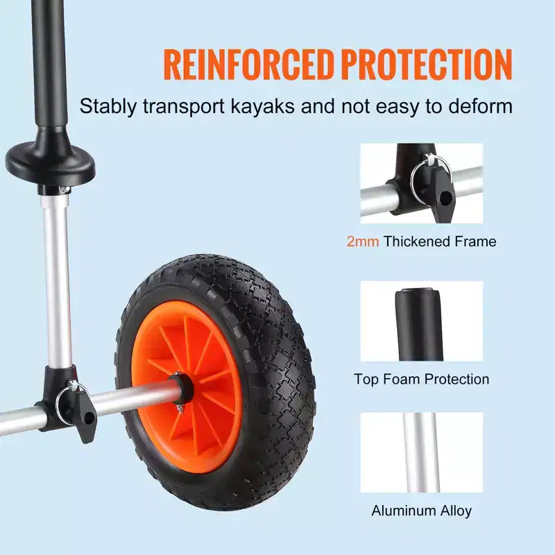 Carrello da trasporto per kayak resistente, capacità di carico 127 kg, carrello smontabile per canoa con ruote piene da 10", larghezza regolabile e protezione superiore in schiuma