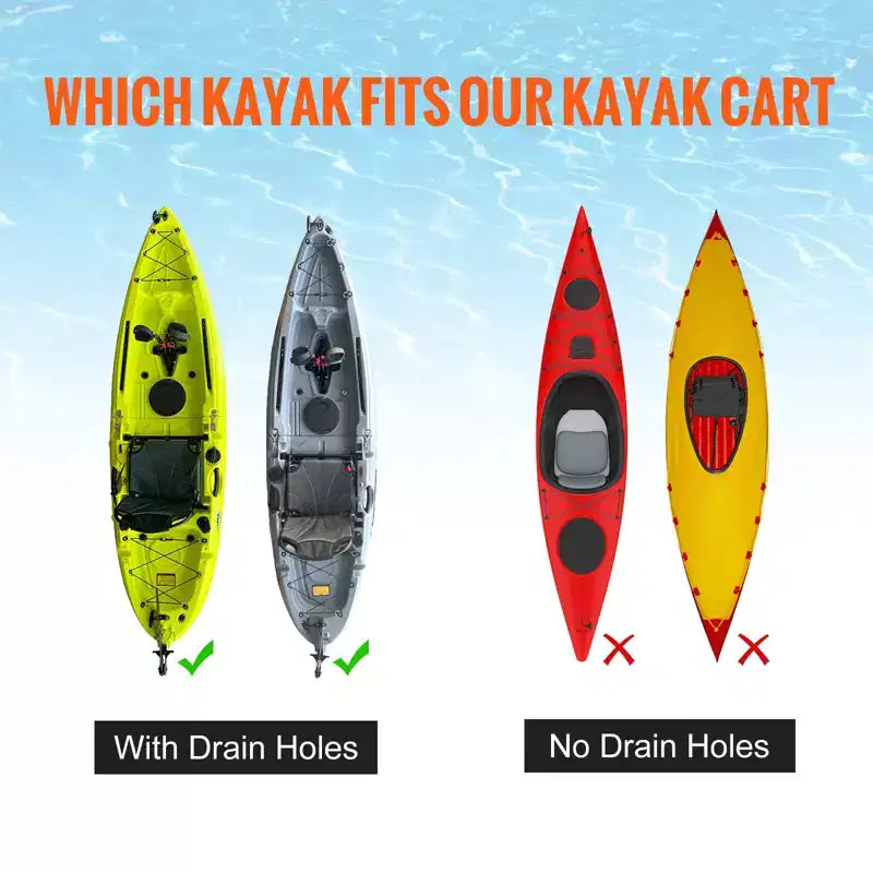 Carrello da trasporto per kayak resistente, capacità di carico 127 kg, carrello smontabile per canoa con ruote piene da 10", larghezza regolabile e protezione superiore in schiuma