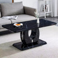 43W Coffee Table Cocktail Table Center Table, Marble Pattern/Wood Texture, Minimalist, White/Black/Walnut-ModernLuxe
