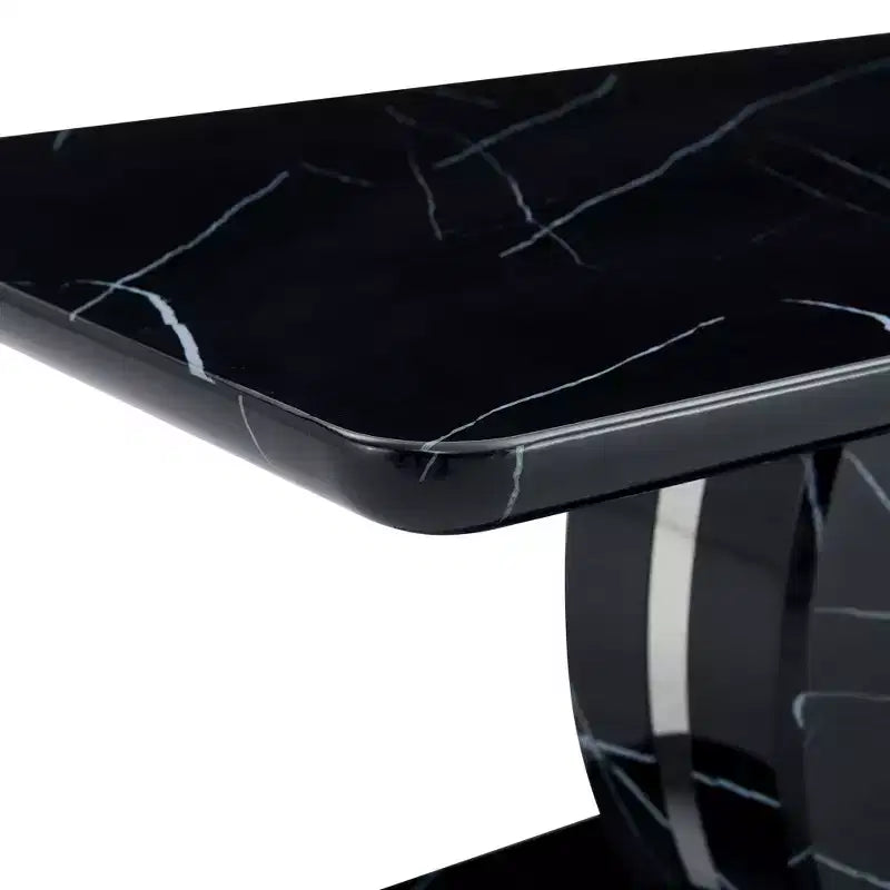 Tavolino da salotto 43W, motivo marmo/texture legno, minimalista, bianco/nero/noce