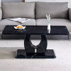 Tavolino da salotto 43W, motivo marmo/texture legno, minimalista, bianco/nero/noce