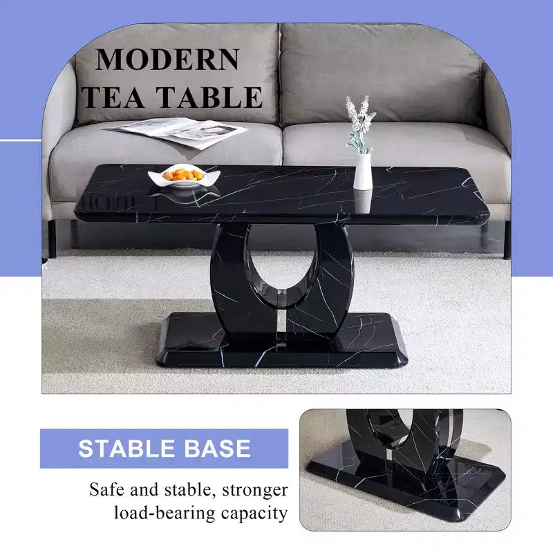 Tavolino da salotto 43W, motivo marmo/texture legno, minimalista, bianco/nero/noce