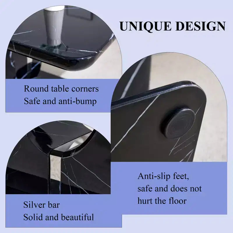 Tavolino da salotto 43W, motivo marmo/texture legno, minimalista, bianco/nero/noce