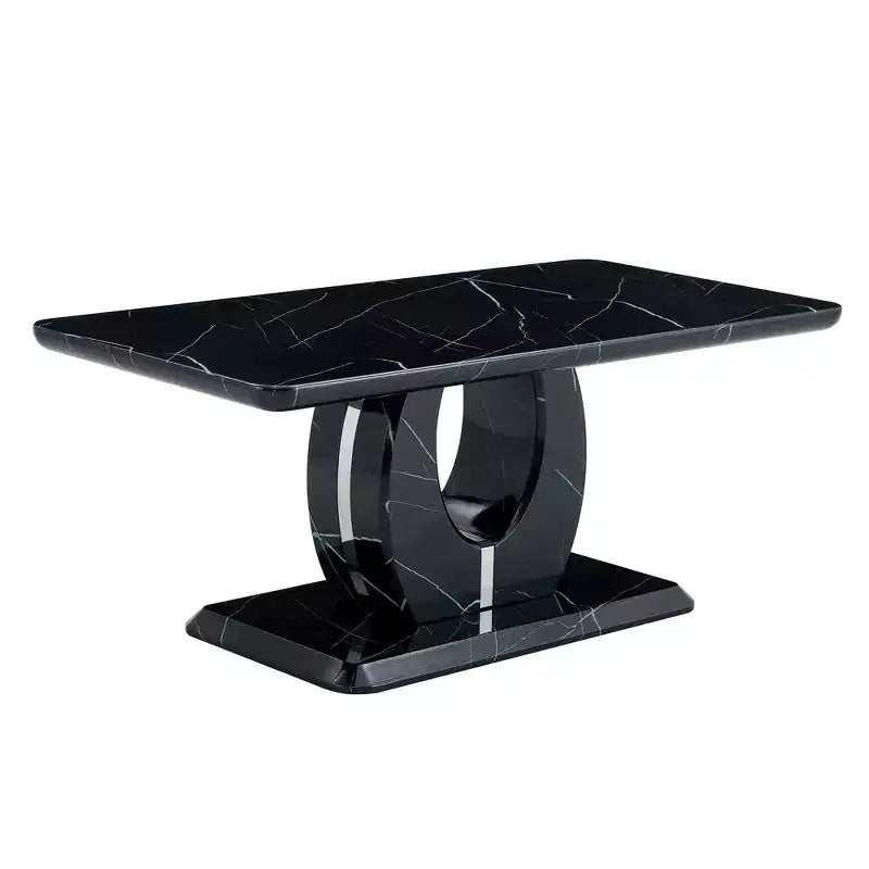 Tavolino da salotto 43W, motivo marmo/texture legno, minimalista, bianco/nero/noce