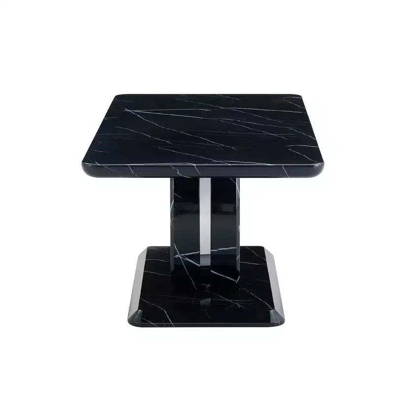 Tavolino da salotto 43W, motivo marmo/texture legno, minimalista, bianco/nero/noce