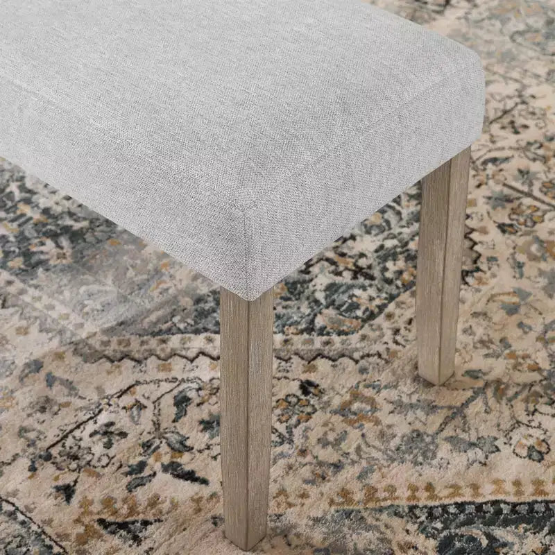 Panca imbottita, tessuto grigio chiaro con gambe in legno di gomma