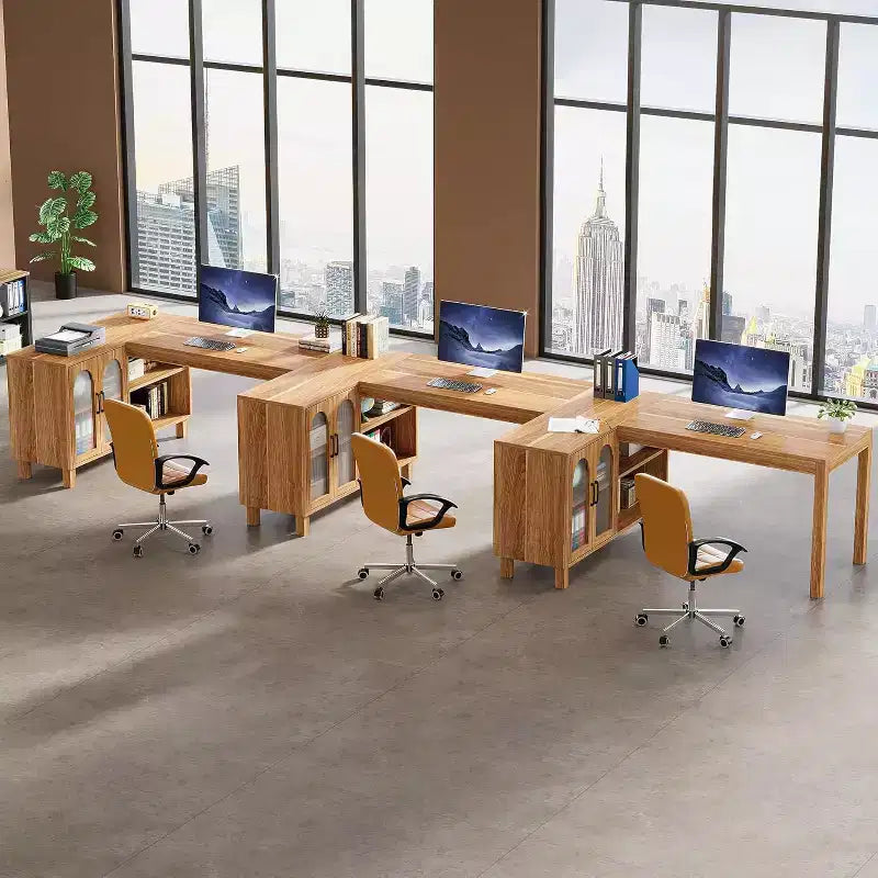 Scrivania angolare per computer a L, scrivania direzionale da 59 pollici con armadietto, postazione di lavoro angolare per ufficio, marrone