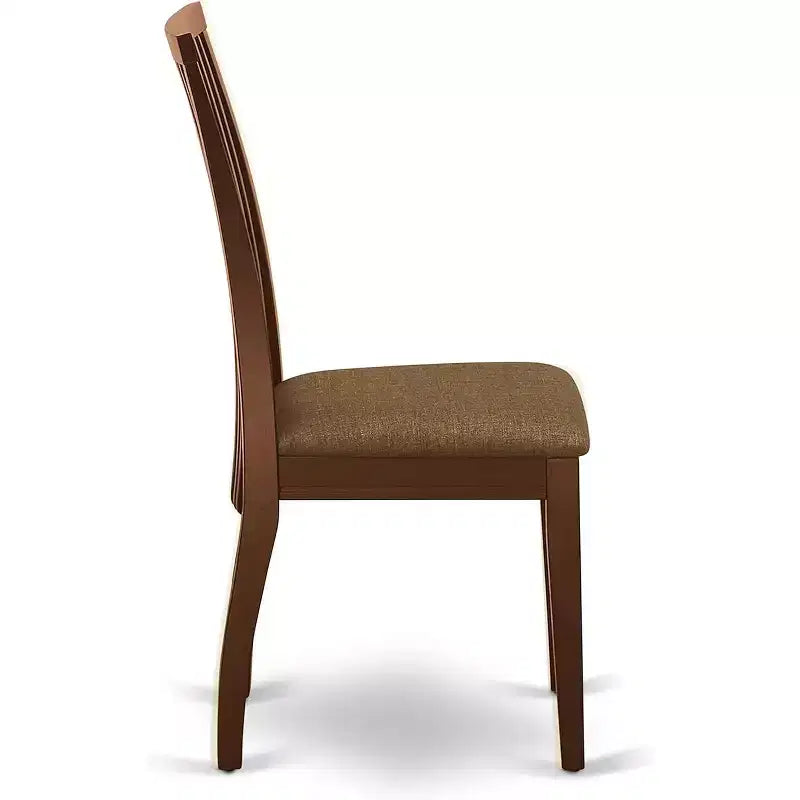 Sedie da sala da pranzo in lino, sedie in legno massello, set da 2, mogano