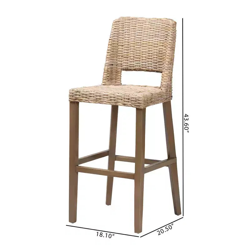 Sgabello da bar in rattan e legno di mogano grigio Kubu/tortora rustico