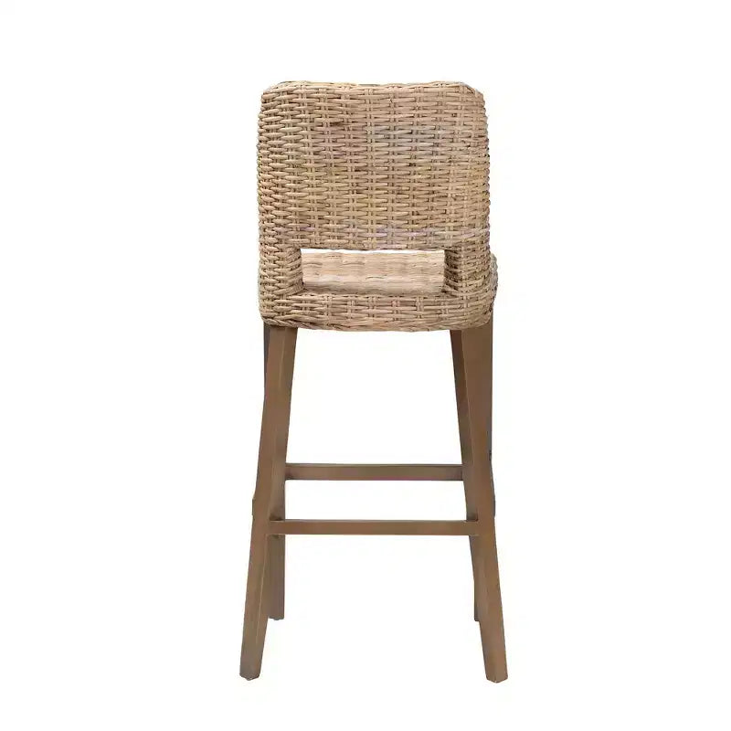 Sgabello da bar in rattan e legno di mogano grigio Kubu/tortora rustico