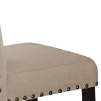 Set di 2 sgabelli da 25" da bancone e bar, lino beige/finitura rovere scuro anticato: seduta imbottita, borchie decorative, struttura in metallo
