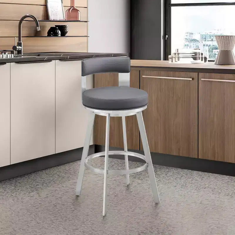 Sgabello da bar girevole in metallo con similpelle, altezza bancone, 66 cm, argento/grigio