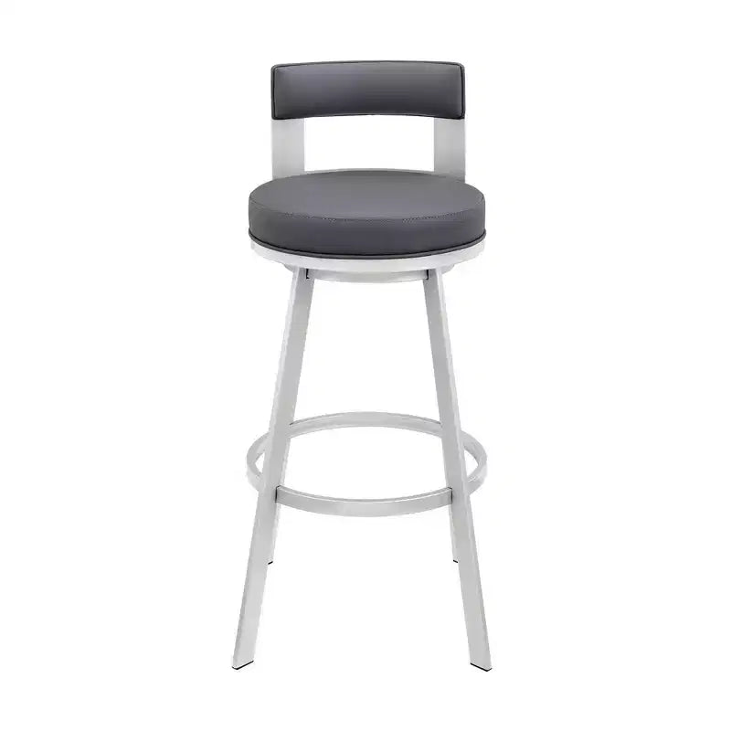 Sgabello da bar girevole in metallo con similpelle, altezza bancone, 66 cm, argento/grigio