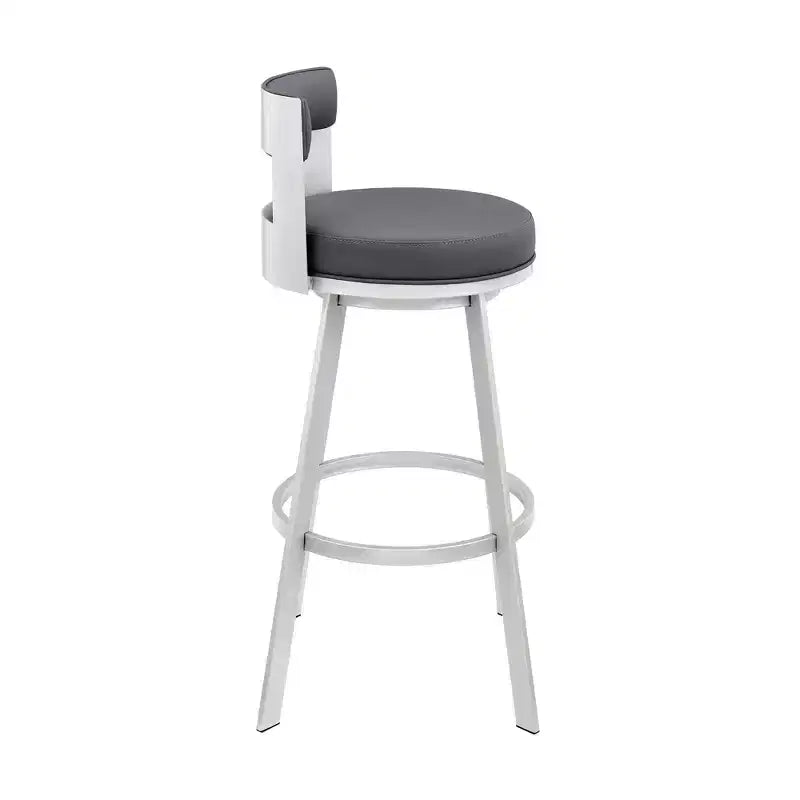 Sgabello da bar girevole in metallo con similpelle, altezza bancone, 66 cm, argento/grigio
