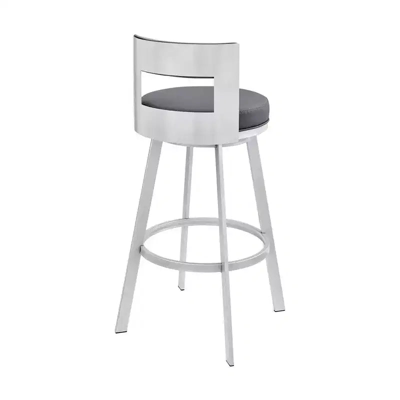 Sgabello da bar girevole in metallo con similpelle, altezza bancone, 66 cm, argento/grigio