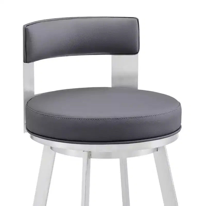 Sgabello da bar girevole in metallo con similpelle, altezza bancone, 66 cm, argento/grigio
