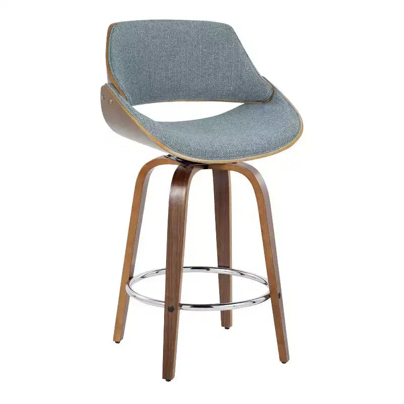 Set di 2 sgabelli da bar altezza bancone noce/blu: Girevoli imbottiti, Adatti per la cucina