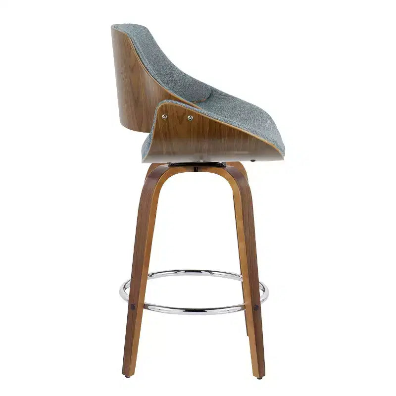 Set di 2 sgabelli da bar altezza bancone noce/blu: Girevoli imbottiti, Adatti per la cucina