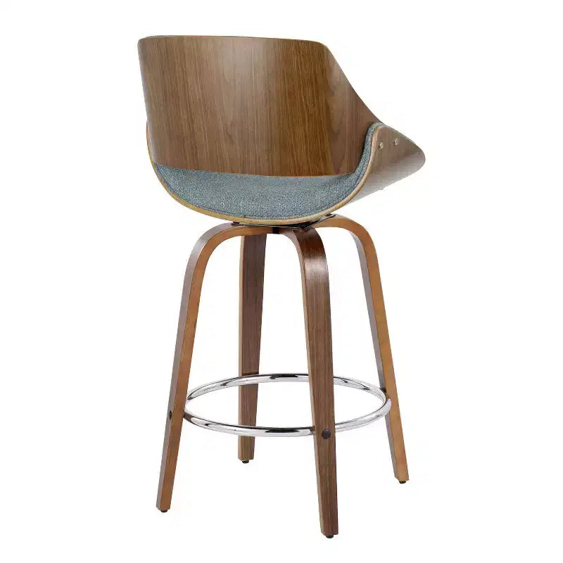 Set di 2 sgabelli da bar altezza bancone noce/blu: Girevoli imbottiti, Adatti per la cucina