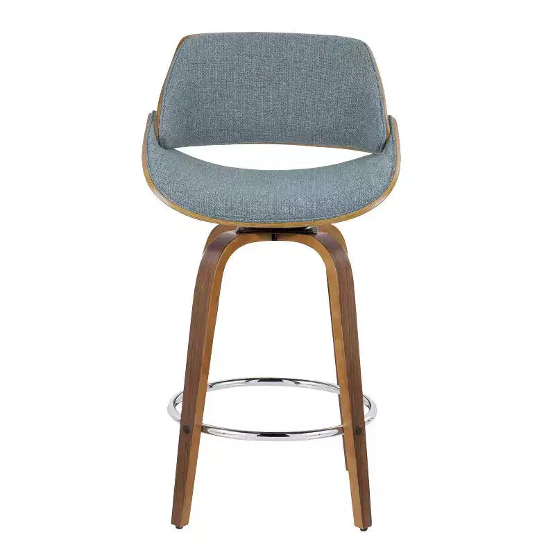 Set di 2 sgabelli da bar altezza bancone noce/blu: Girevoli imbottiti, Adatti per la cucina