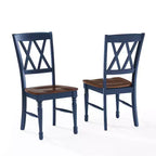 Set di 2 sedie da pranzo blu navy: Struttura in legno di caucciù, senza braccioli, stile tradizionale rustico