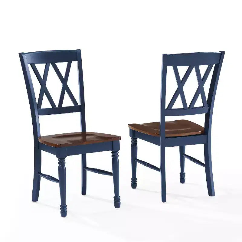 Set di 2 sedie da pranzo blu navy: Struttura in legno di caucciù, senza braccioli, stile tradizionale rustico
