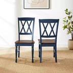 Set di 2 sedie da pranzo blu navy: Struttura in legno di caucciù, senza braccioli, stile tradizionale rustico