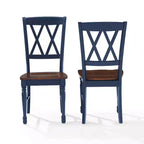 Set di 2 sedie da pranzo blu navy: Struttura in legno di caucciù, senza braccioli, stile tradizionale rustico