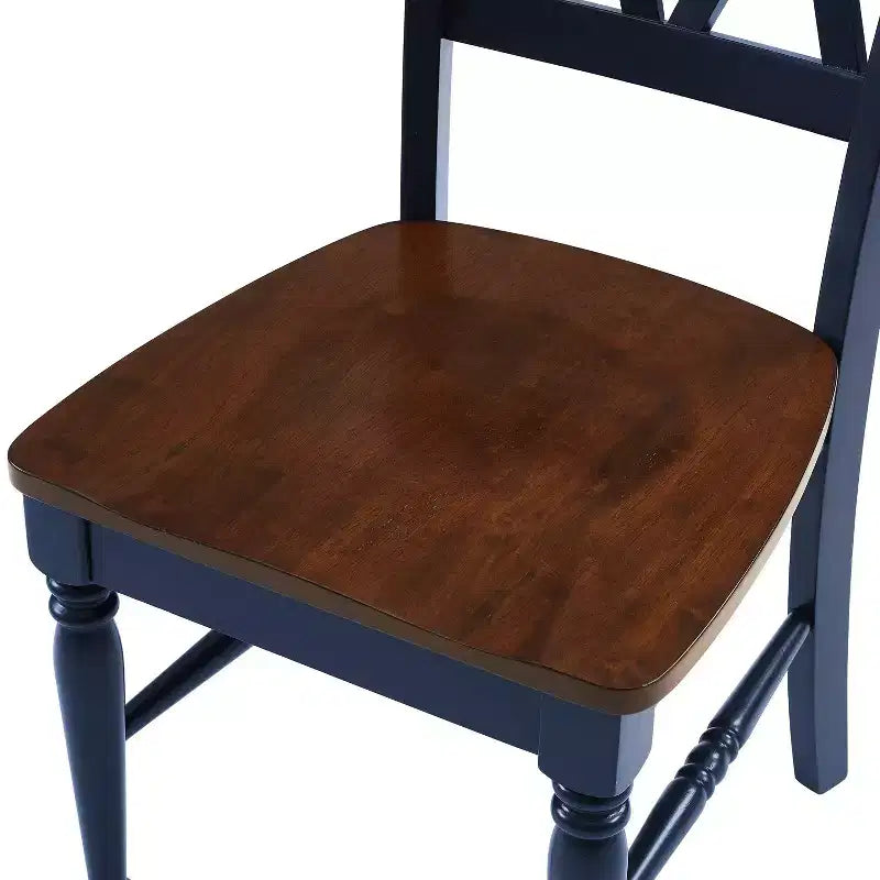 Set di 2 sedie da pranzo blu navy: Struttura in legno di caucciù, senza braccioli, stile tradizionale rustico