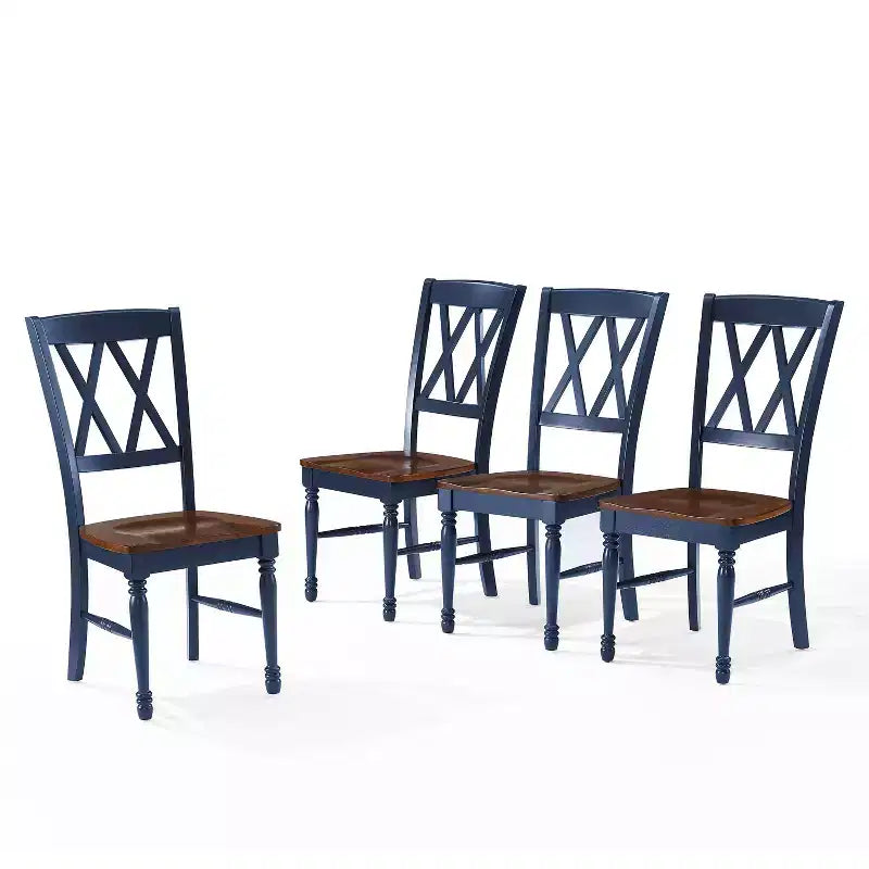 Set di 4 Sedie da Pranzo Blu Scuro: Design Tradizionale, Struttura in Legno di Gomma, Schienale a X