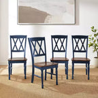 Set di 4 Sedie da Pranzo Blu Scuro: Design Tradizionale, Struttura in Legno di Gomma, Schienale a X