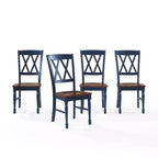 Set di 4 Sedie da Pranzo Blu Scuro: Design Tradizionale, Struttura in Legno di Gomma, Schienale a X