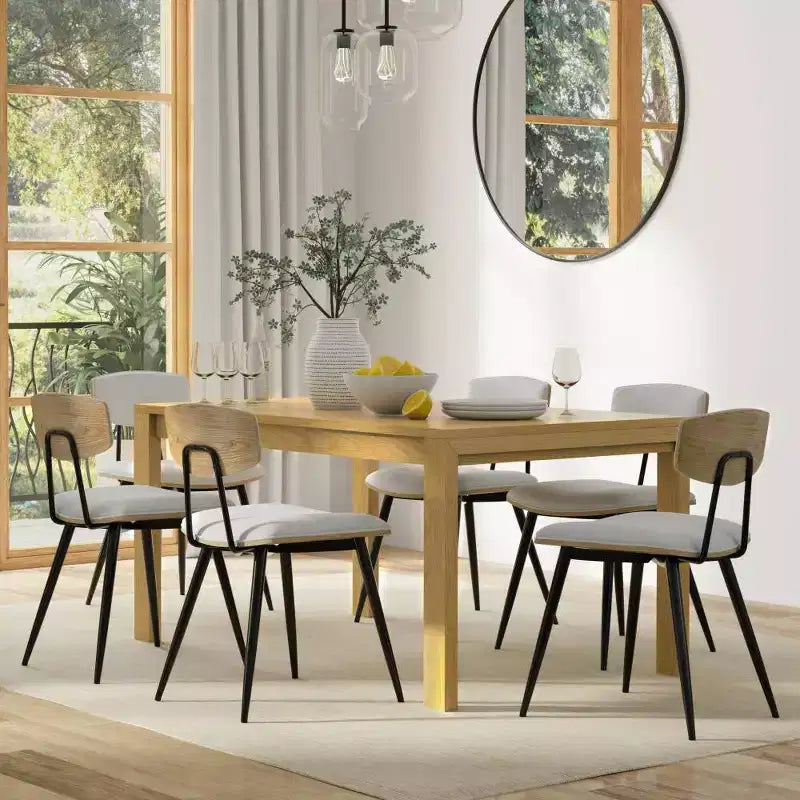 Tavolo da Pranzo Rettangolare in Rovere Impiallacciato: Legno Massello, 6 Posti, Gambe Diritte