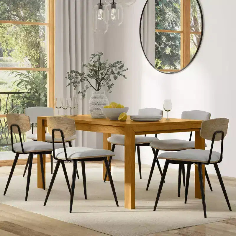 Tavolo da Pranzo Rettangolare in Rovere Impiallacciato: Legno Massello, 6 Posti, Gambe Diritte