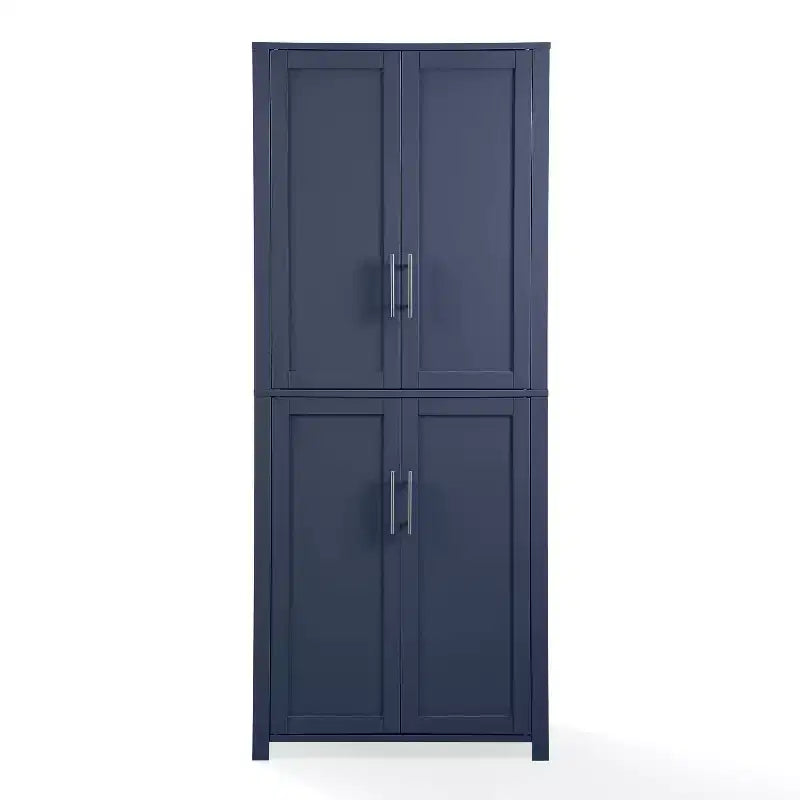 Dispensa da cucina alta 170 cm blu scuro: Design rustico tradizionale, impiallacciatura in legno, struttura in MDF, 3 ripiani regolabili