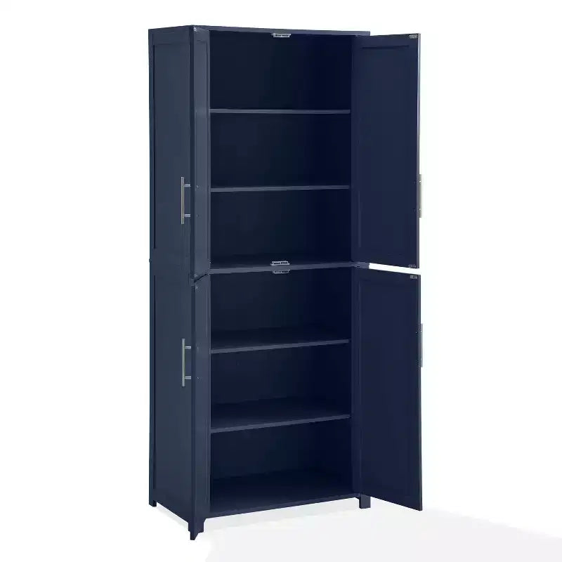 Dispensa da cucina alta 170 cm blu scuro: Design rustico tradizionale, impiallacciatura in legno, struttura in MDF, 3 ripiani regolabili