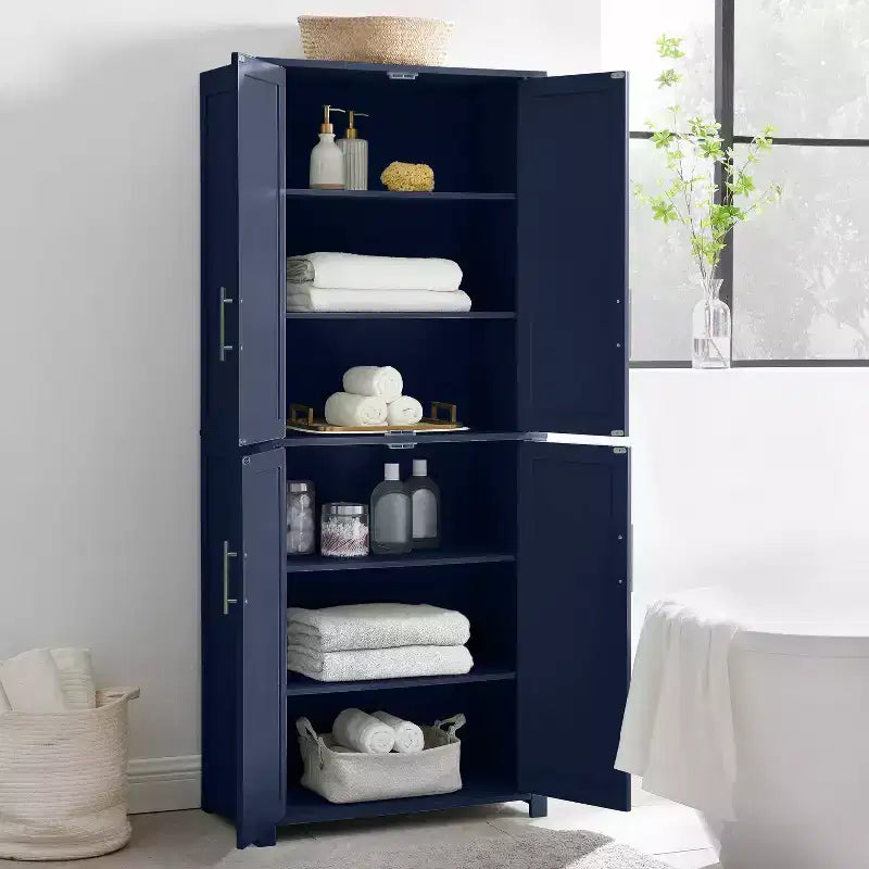 Dispensa da cucina alta 170 cm blu scuro: Design rustico tradizionale, impiallacciatura in legno, struttura in MDF, 3 ripiani regolabili