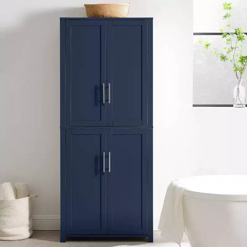Dispensa da cucina alta 170 cm blu scuro: Design rustico tradizionale, impiallacciatura in legno, struttura in MDF, 3 ripiani regolabili