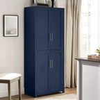Dispensa da cucina alta 170 cm blu scuro: Design rustico tradizionale, impiallacciatura in legno, struttura in MDF, 3 ripiani regolabili