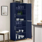 Dispensa da cucina alta 170 cm blu scuro: Design rustico tradizionale, impiallacciatura in legno, struttura in MDF, 3 ripiani regolabili